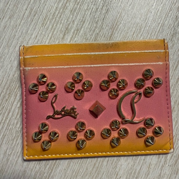 Christian Louboutin Accessories - Christian Louboutin Vibrant Pink and Orange Studded Card Holder